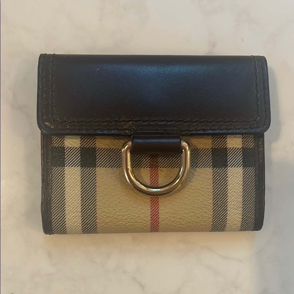 Burberry Tan and Brown Checkered Wallet Coin Purse with Gold Detail - Picture 5 of 8